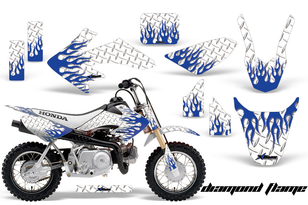 Dirt Bike Graphics Kit Decal Wrap For Honda CRF50 CRF 50 2014-2018 DIAMOND  FLAMES BLUE WHITE