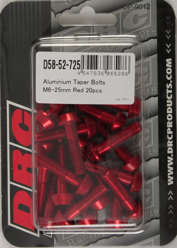 DRC ALUMINUM TAPER BOLTS RED M6X25MM 20/PK D58-52-725