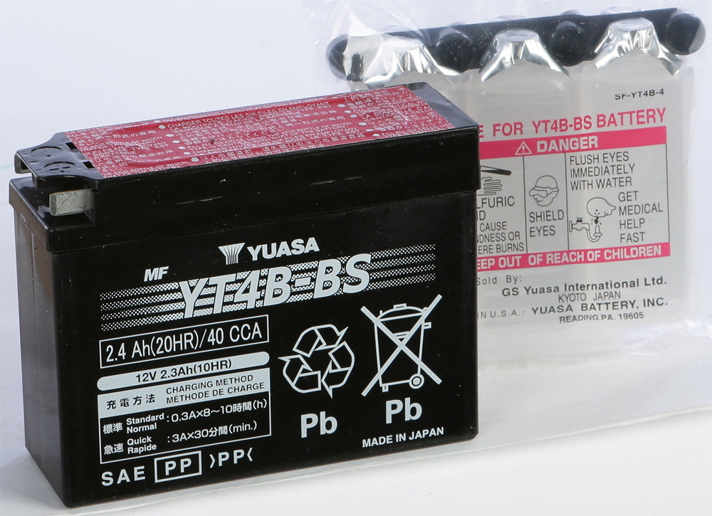 YUASA BATTERY YT4B-BS MAINTENANCE FREE YUAM62T4B-atv motorcycle utv parts accessories gear helmets jackets gloves pantsAll Terrain Depot