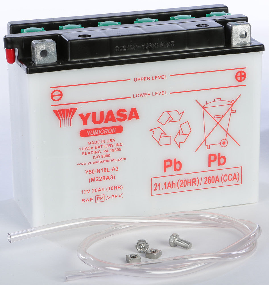 YUASA BATTERY Y50-N18L-A3 CONVENTIONAL YUAM228A3-atv motorcycle utv parts accessories gear helmets jackets gloves pantsAll Terrain Depot