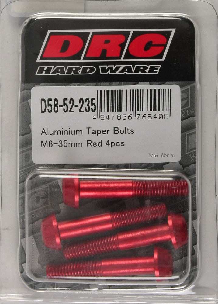 DRC ALUMINUM TAPER BOLTS RED M6X35MM 4/PK D58-52-235