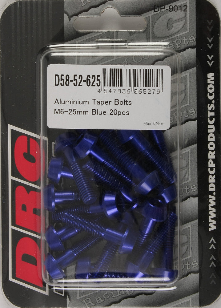 DRC ALUMINUM TAPER BOLTS BLUE M6X25MM 20/PK D58-52-625