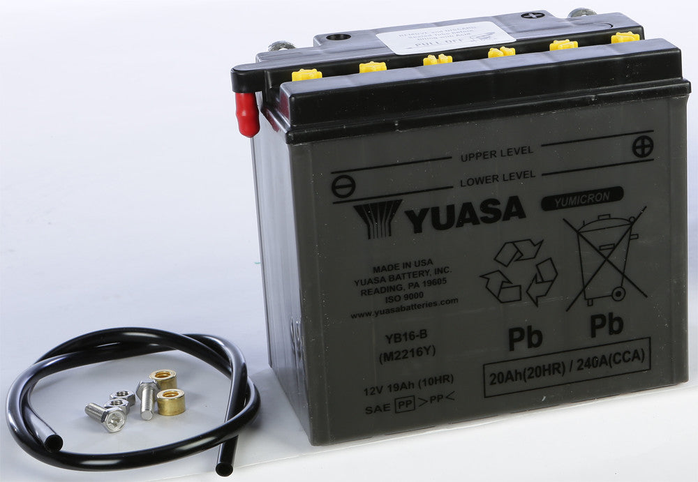 YUASA BATTERY YB16-B CONVENTIONAL YUAM2216Y-atv motorcycle utv parts accessories gear helmets jackets gloves pantsAll Terrain Depot