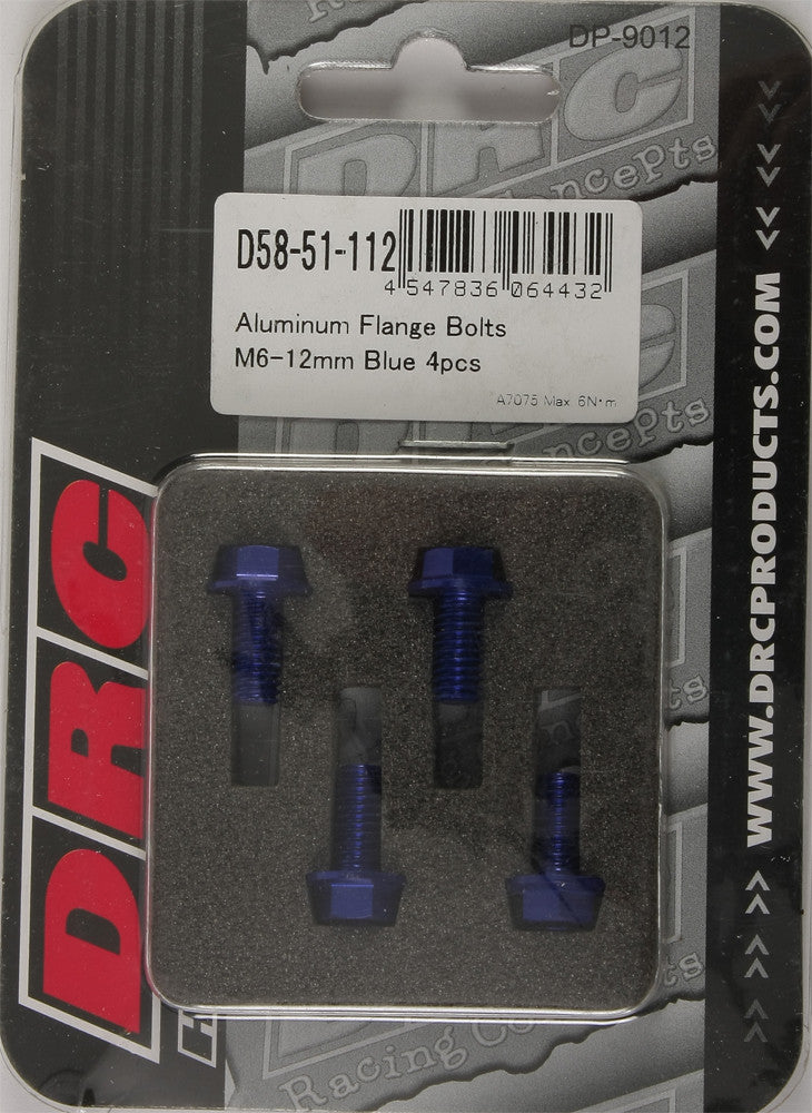 DRC ALUMINUM FLANGE BOLTS BLUE M6X12MM 4/PK D58-51-112