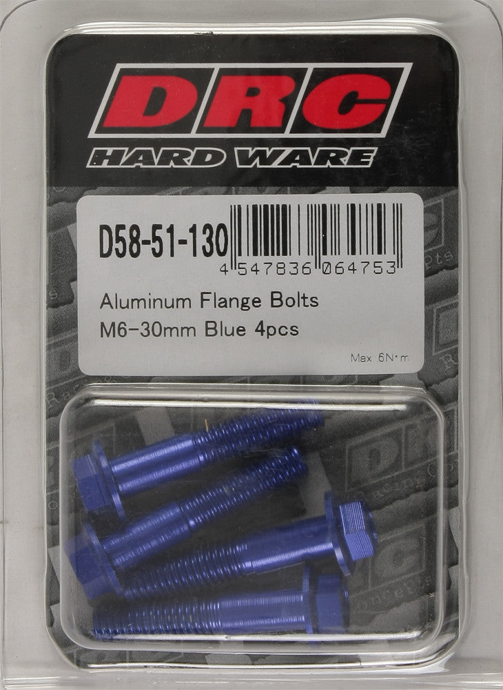 DRC ALUMINUM FLANGE BOLTS BLUE M6X30MM 4/PK D58-51-130