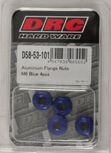 Load image into Gallery viewer, DRC ALUMINUM FLANGE NUTS BLUE M6X12MM 4/PK D58-53-101