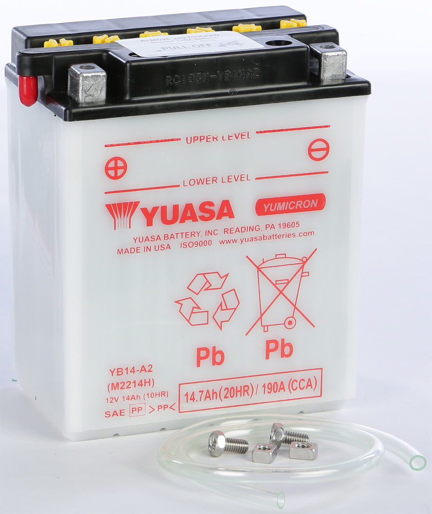 YUASA BATTERY YB14-A2 CONVENTIONAL YUAM2214H-atv motorcycle utv parts accessories gear helmets jackets gloves pantsAll Terrain Depot