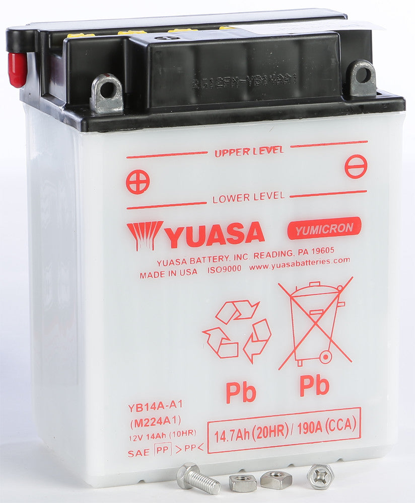 YUASA BATTERY YB14A-A1 CONVENTIONAL YUAM224A1-atv motorcycle utv parts accessories gear helmets jackets gloves pantsAll Terrain Depot