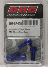 Load image into Gallery viewer, DRC ALUMINUM TAPER BOLTS BLUE M6X16MM 4/PK D58-52-116