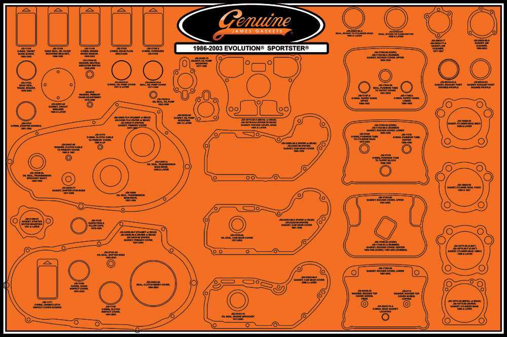 JAMES GASKETS GASKET DISPLAY BOARD EVO '86-03 99000-EVXL