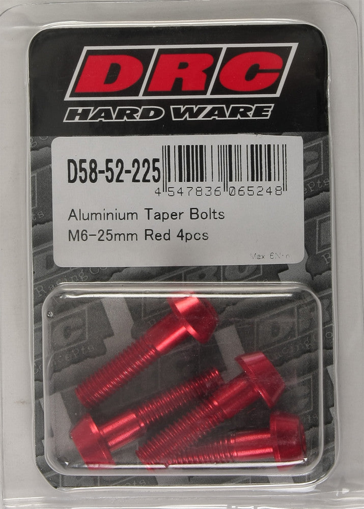 DRC ALUMINUM TAPER BOLTS RED M6X25MM 4/PK D58-52-225