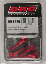 Load image into Gallery viewer, DRC ALUMINUM TAPER BOLTS RED M6X25MM 4/PK D58-52-225