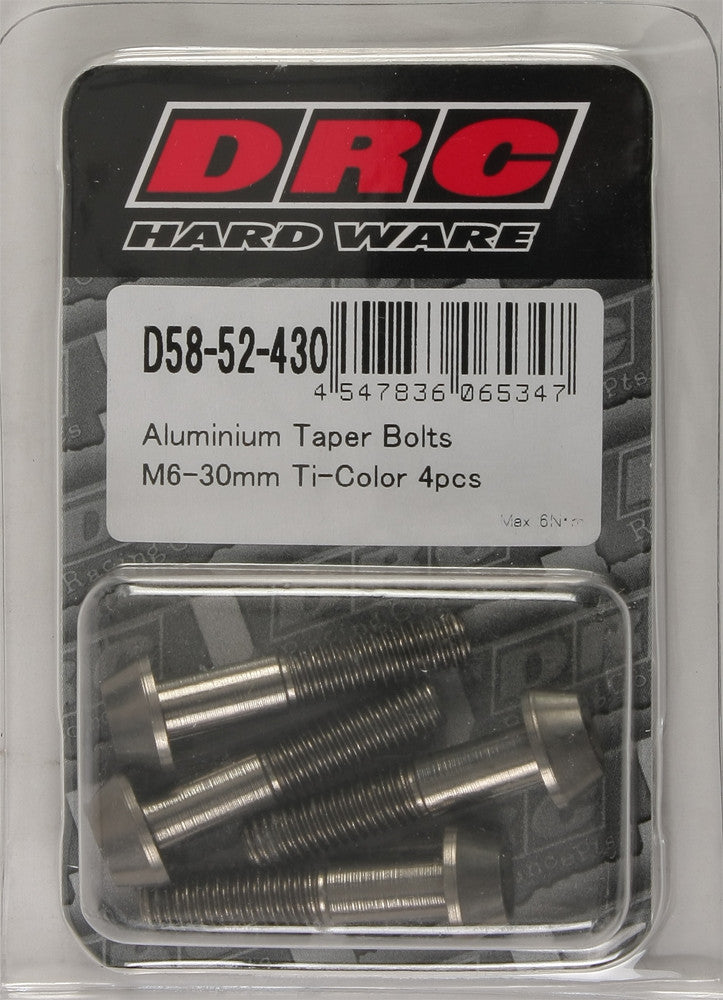 DRC ALUMINUM TAPER BOLTS TITANIUM M6X30MM 4/PK D58-52-430