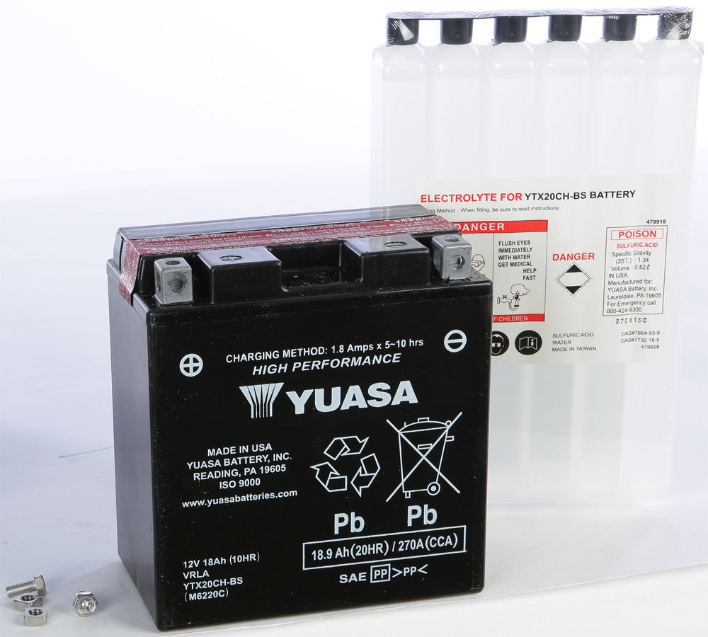 YUASA BATTERY YTX20CH-BS MAINTENANCE FREE YUAM6220C (PLT-90)-atv motorcycle utv parts accessories gear helmets jackets gloves pantsAll Terrain Depot