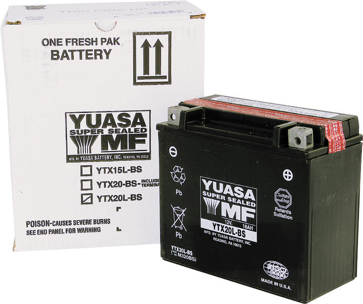 YUASA BATTERY YTX20L-BS MAINTENANCE FREE YUAM320BS (PLT-120)-atv motorcycle utv parts accessories gear helmets jackets gloves pantsAll Terrain Depot