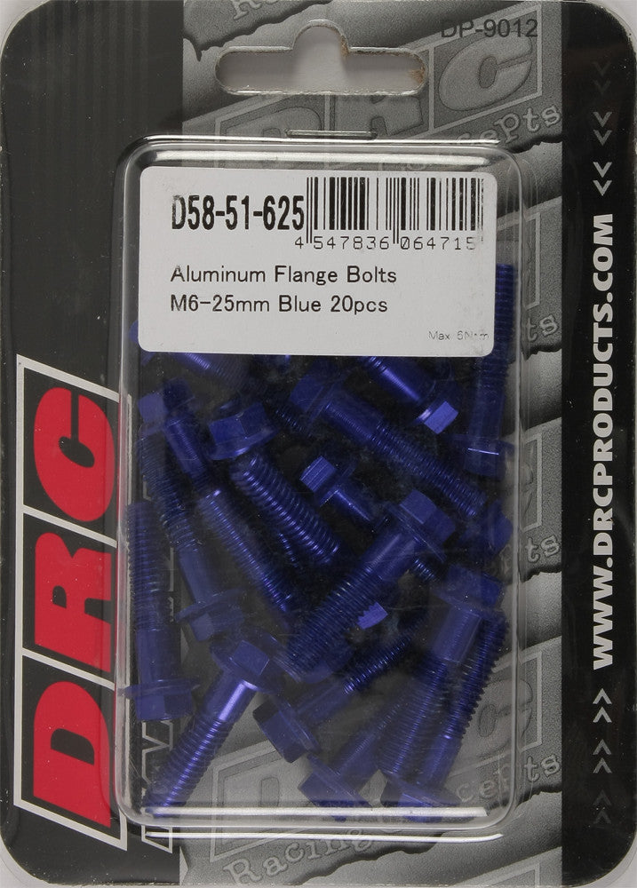 DRC ALUMINUM FLANGE BOLTS BLUE M6X25MM 20/PK D58-51-625