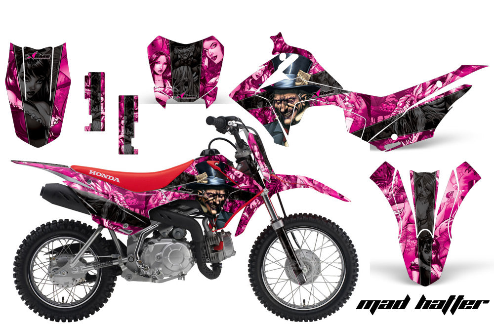 Dirt Bike Decal Graphic Kit Wrap For Honda CRF110 CRF 110 2013-2018 HATTER BLACK PINK-atv motorcycle utv parts accessories gear helmets jackets gloves pantsAll Terrain Depot