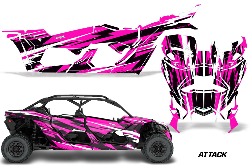 Full Graphics Kit Decal Wrap For Can-Am Maverick X3 MAX DS RS 4D 2016+ ATTACK PINK-atv motorcycle utv parts accessories gear helmets jackets gloves pantsAll Terrain Depot