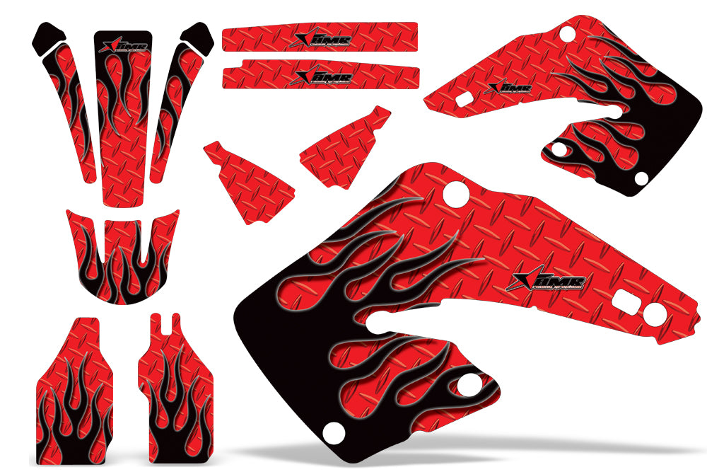 Dirt Bike Graphics Kit MX Decal Wrap For Honda CR125 CR250 2000-2001 DIAMOND FLAMES BLACK RED-atv motorcycle utv parts accessories gear helmets jackets gloves pantsAll Terrain Depot