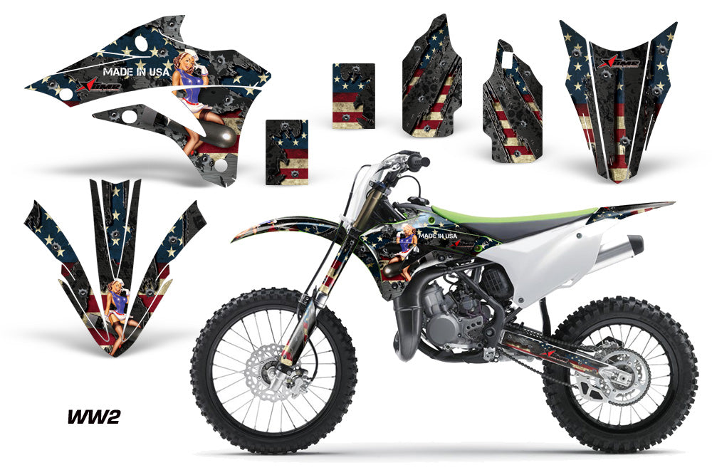 Dirt Bike Graphics Kit Decal Wrap For Kawasaki KX85 KX100 2014-2018 WW2 BOMBER-atv motorcycle utv parts accessories gear helmets jackets gloves pantsAll Terrain Depot