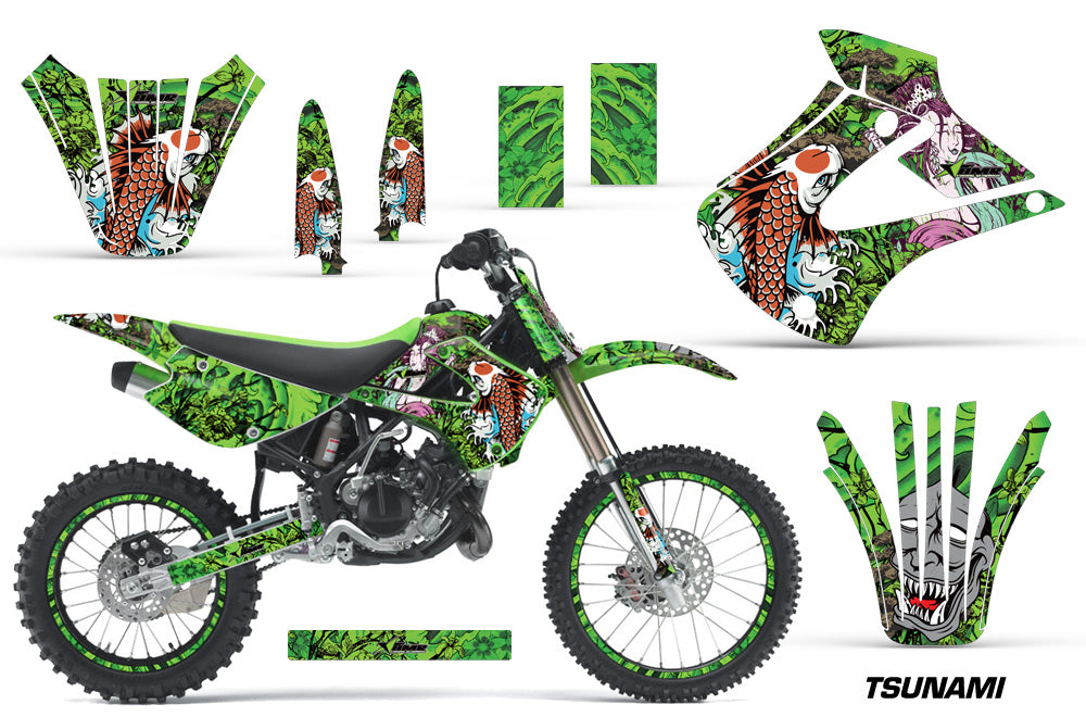 Graphics Kit Decal Wrap + # Plates For Kawasaki KX85 KX100 2001-2013 TSUNAMI GREEN-atv motorcycle utv parts accessories gear helmets jackets gloves pantsAll Terrain Depot