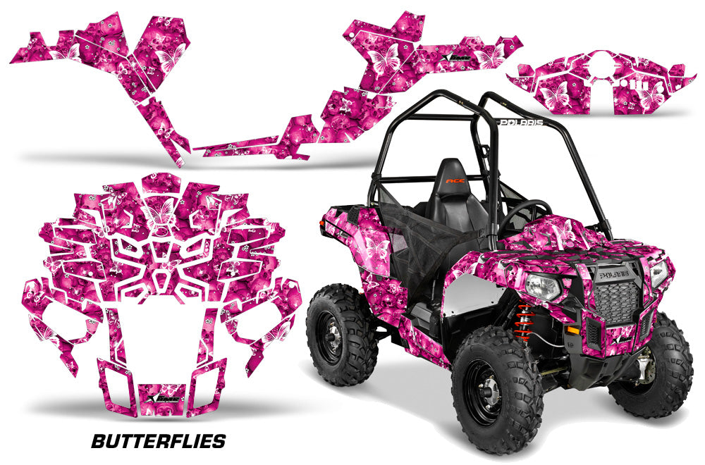 Graphics Kit ATV Decal Wrap For Polaris Sportsman ACE 325 570 2014-2016 BUTTERFLIES WHITE PINK-atv motorcycle utv parts accessories gear helmets jackets gloves pantsAll Terrain Depot