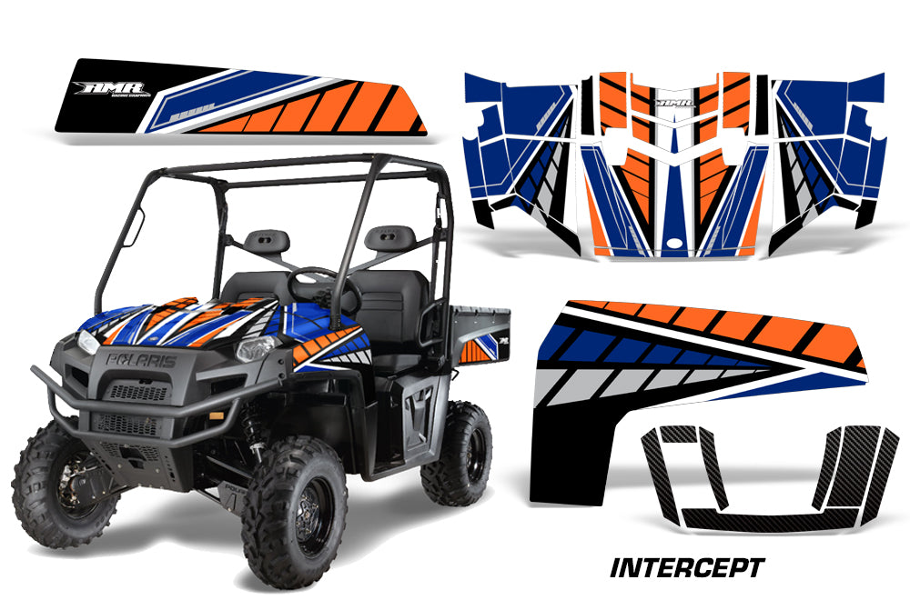 UTV Decal Graphics Kit Wrap For Polaris Ranger XP 500/800/900D 2010-2014 INTERCEPT ORANGE BLUE-atv motorcycle utv parts accessories gear helmets jackets gloves pantsAll Terrain Depot