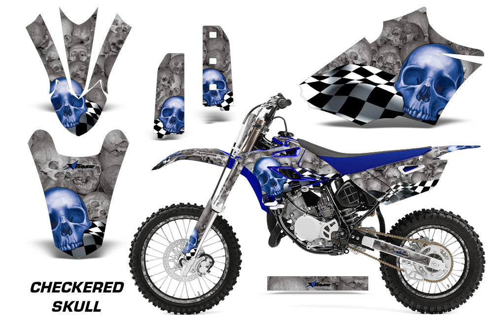 Graphics Kit Decal Sticker Wrap + # Plates For Yamaha YZ85 2015-2018 CHECKERED BLUE SILVER-atv motorcycle utv parts accessories gear helmets jackets gloves pantsAll Terrain Depot