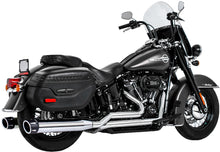 Load image into Gallery viewer, FREEDOM COMBAT DUALS 4.5&quot; CHROME W/BLACK SCULPTD TIP M8 SOFTAIL HD00804