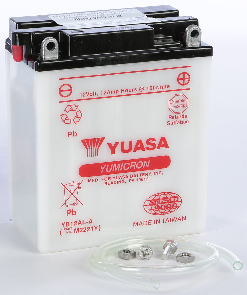 YUASA BATTERY YB12AL-A CONVENTIONAL YUAM2221Y-atv motorcycle utv parts accessories gear helmets jackets gloves pantsAll Terrain Depot