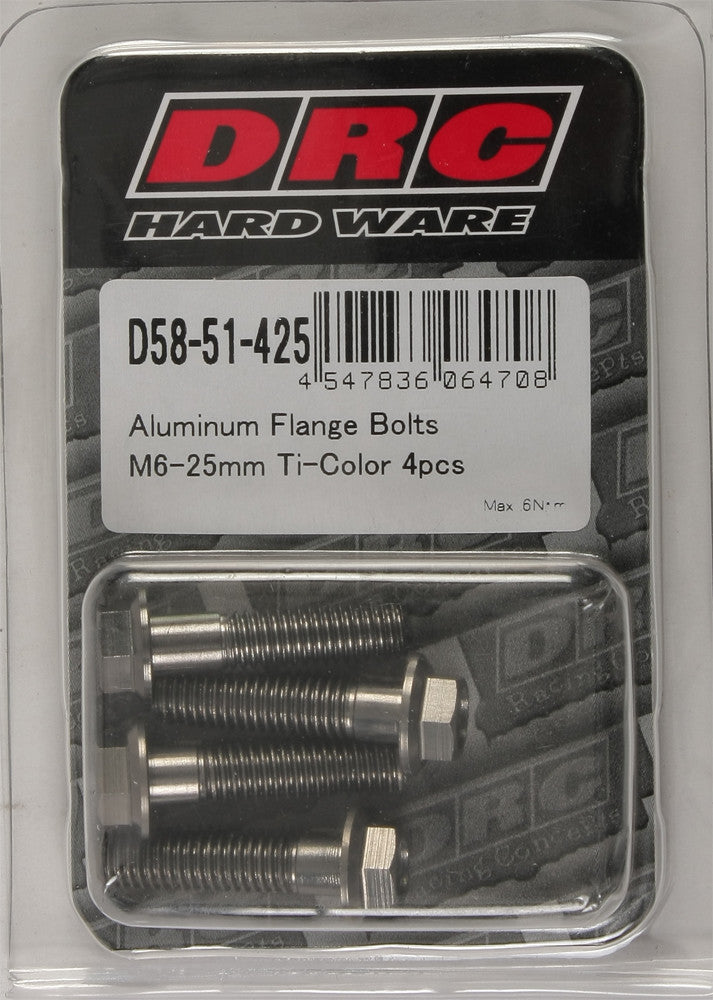 DRC ALUMINUM FLANGE BOLTS TITANIUM M6X25MM 4/PK D58-51-425