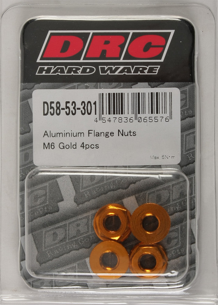 DRC ALUMINUM FLANGE NUTS GOLD M6X12MM 4/PK D58-53-301