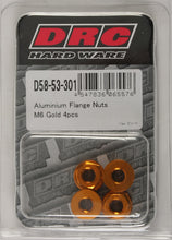 Load image into Gallery viewer, DRC ALUMINUM FLANGE NUTS GOLD M6X12MM 4/PK D58-53-301