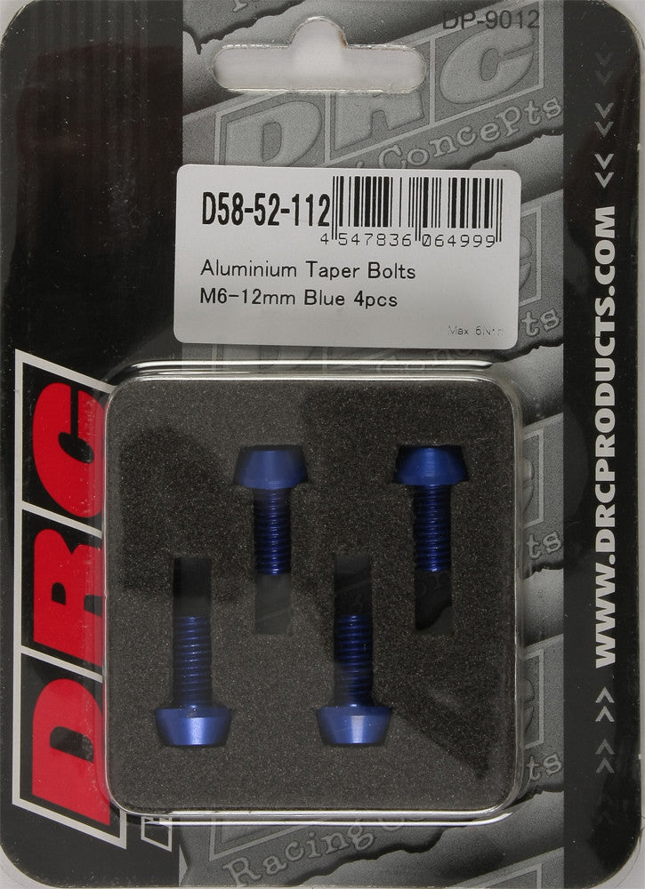 DRC ALUMINUM TAPER BOLTS BLUE M6X12MM 4/PK D58-52-112