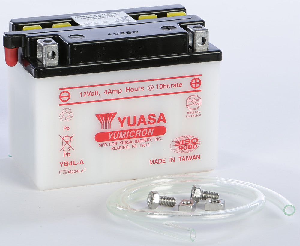 YUASA BATTERY YB4L-A CONVENTIONAL YUAM224LA-atv motorcycle utv parts accessories gear helmets jackets gloves pantsAll Terrain Depot