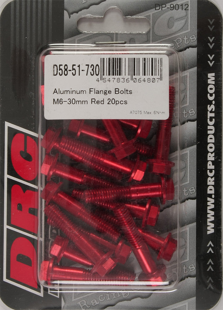 DRC ALUMINUM FLANGE BOLTS RED M6X30MM 20/PK D58-51-730