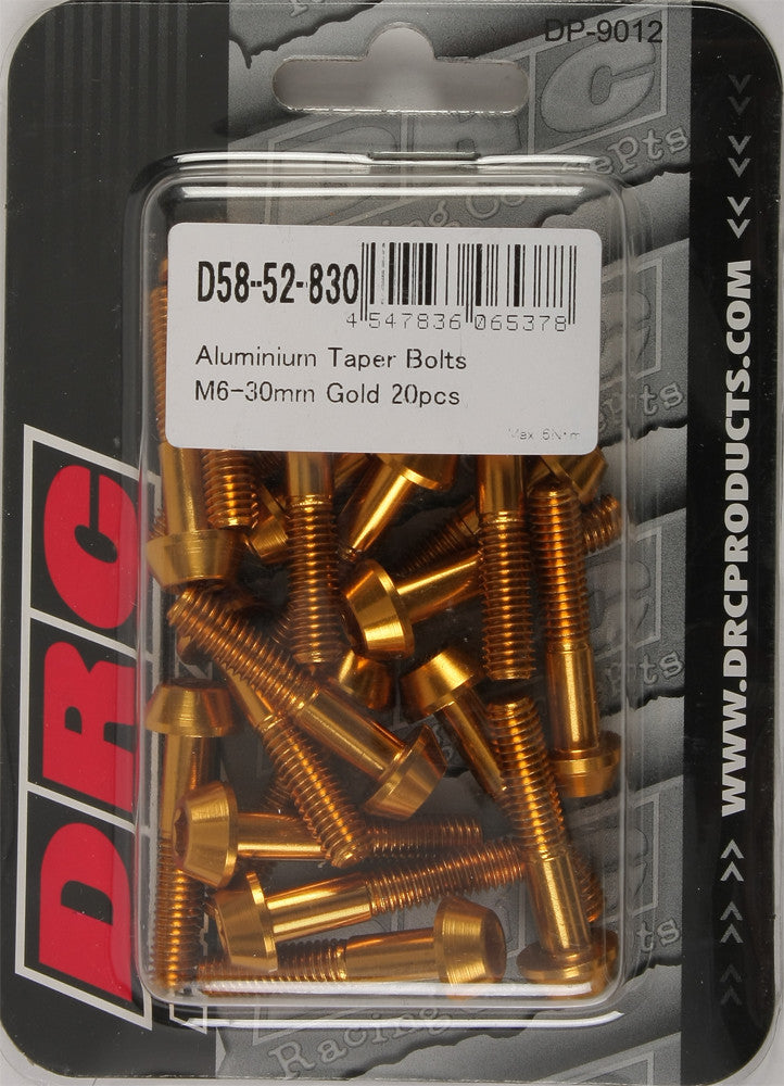 DRC ALUMINUM TAPER BOLTS GOLD M6X30MM 20/PK D58-52-830