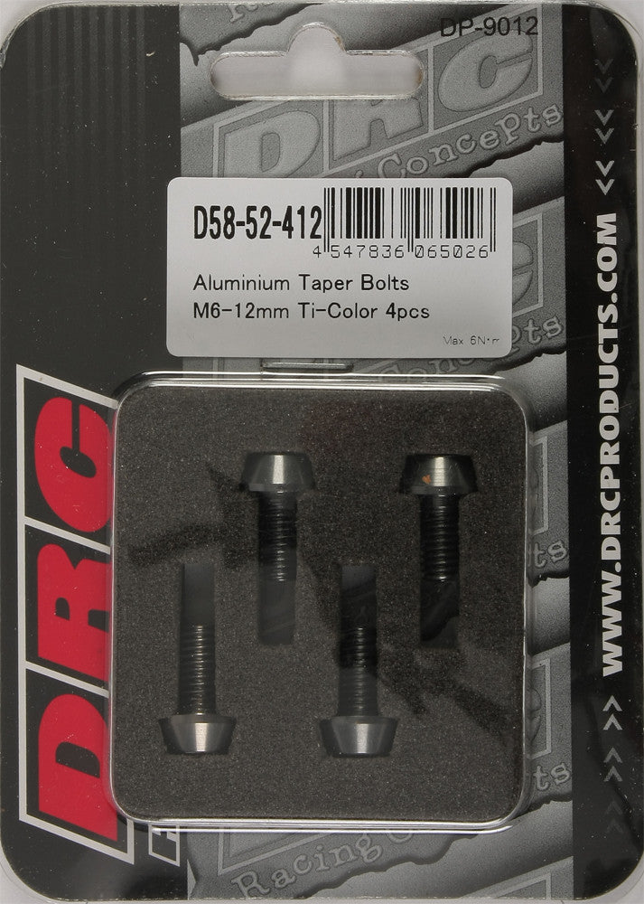 DRC ALUMINUM TAPER BOLTS TITANIUM M6X12MM 4/PK D58-52-412