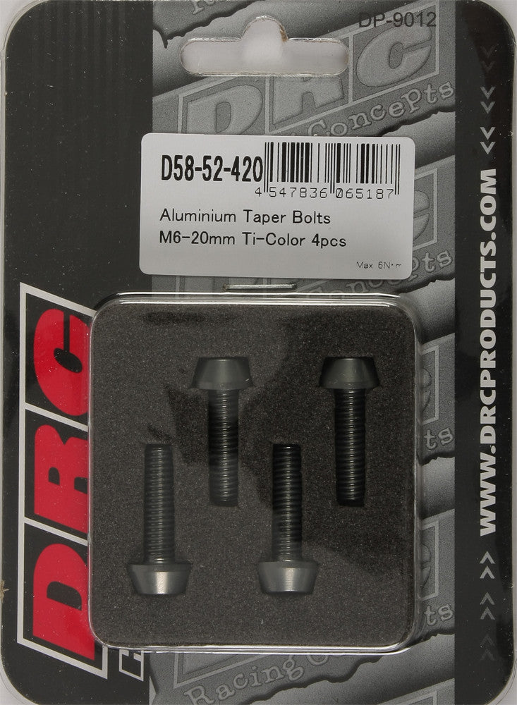 DRC ALUMINUM TAPER BOLTS TITANIUM M6X20MM 4/PK D58-52-420