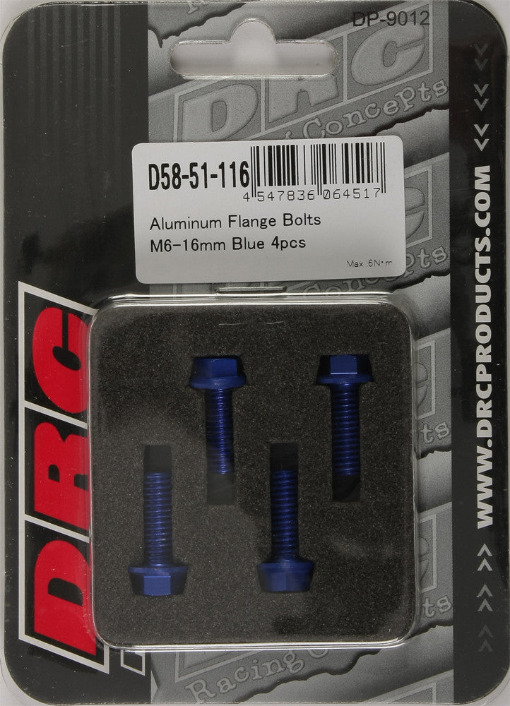 DRC ALUMINUM FLANGE BOLTS BLUE M6X16MM 4/PK D58-51-116