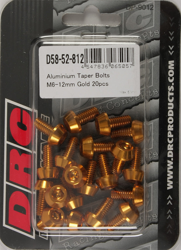 DRC ALUMINUM TAPER BOLTS GOLD M6X12MM 20/PK D58-52-812