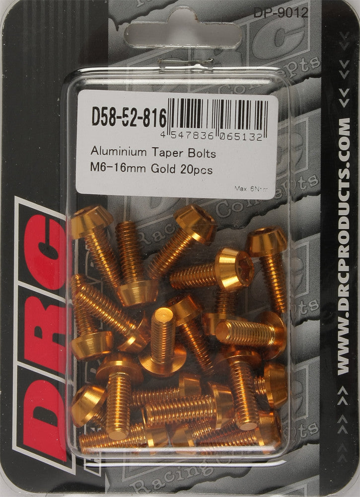 DRC ALUMINUM TAPER BOLTS GOLD M6X16MM 20/PK D58-52-816