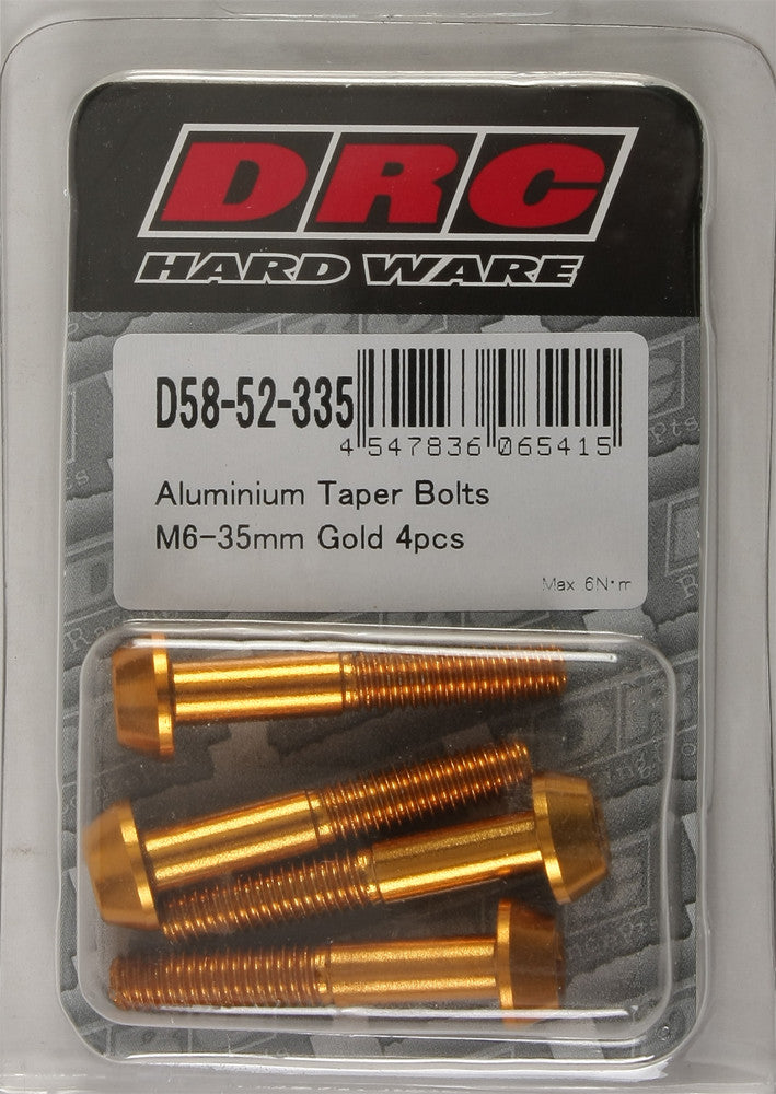 DRC ALUMINUM TAPER BOLTS GOLD M6X35MM 4/PK D58-52-335