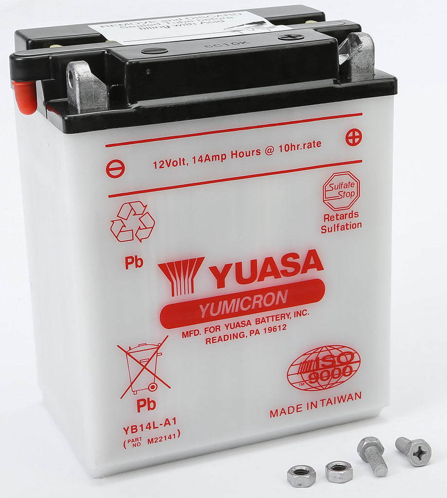 YUASA BATTERY YB14L-A1 CONVENTIONAL YUAM22141-atv motorcycle utv parts accessories gear helmets jackets gloves pantsAll Terrain Depot