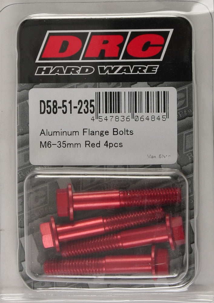 DRC ALUMINUM FLANGE BOLTS RED M6X35MM 4/PK D58-51-235