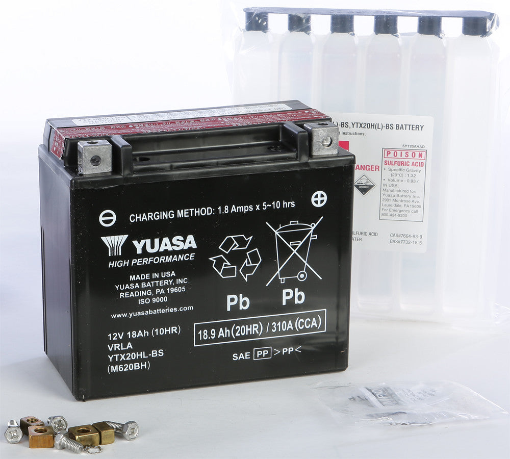 YUASA BATTERY YTX20HL-BS MAINTENANCE FREE YUAM620BH (PLT-120)-atv motorcycle utv parts accessories gear helmets jackets gloves pantsAll Terrain Depot