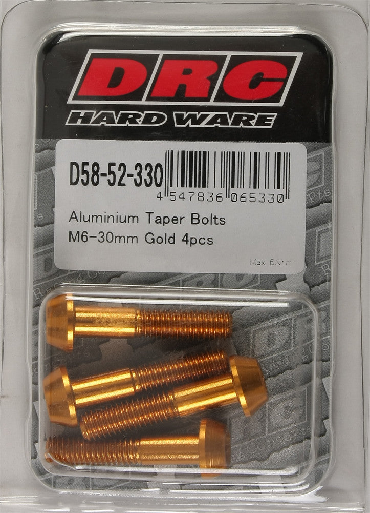 DRC ALUMINUM TAPER BOLTS GOLD M6X30MM 4/PK D58-52-330